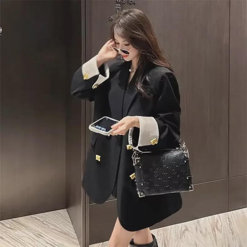 Spring-Autumn 2024 Gold Button One-Size Loose Blazer Jacket