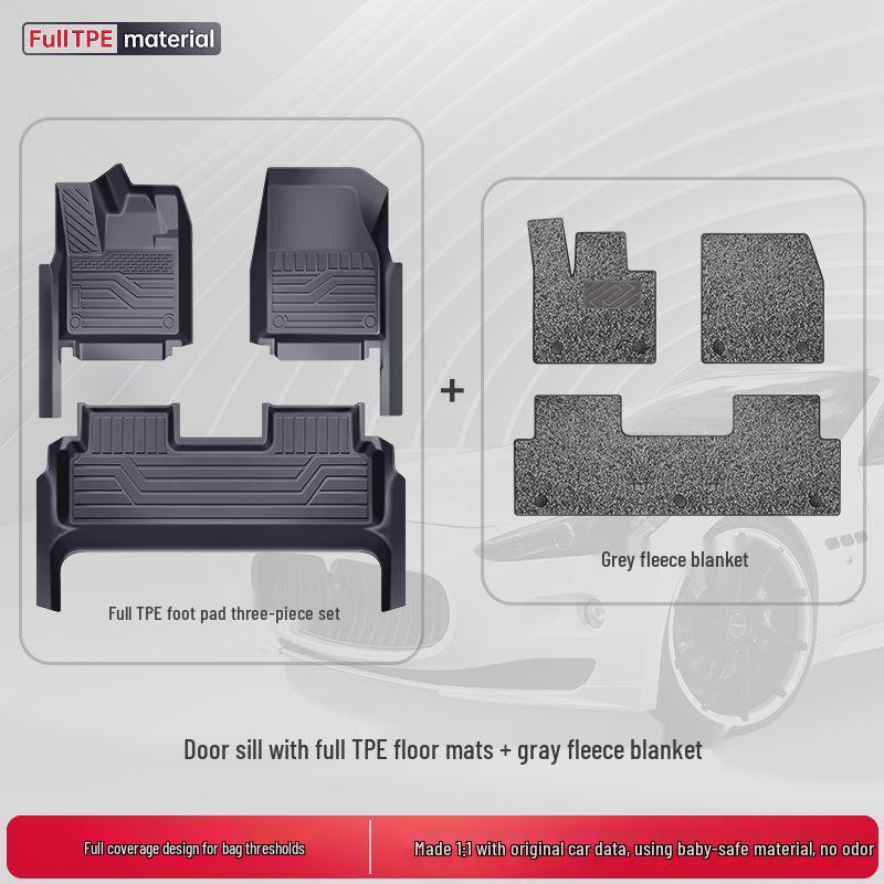 TPE Surround Titanium 7 Car Floor Mats with Leopard Print Door Sill - 2025 Edition