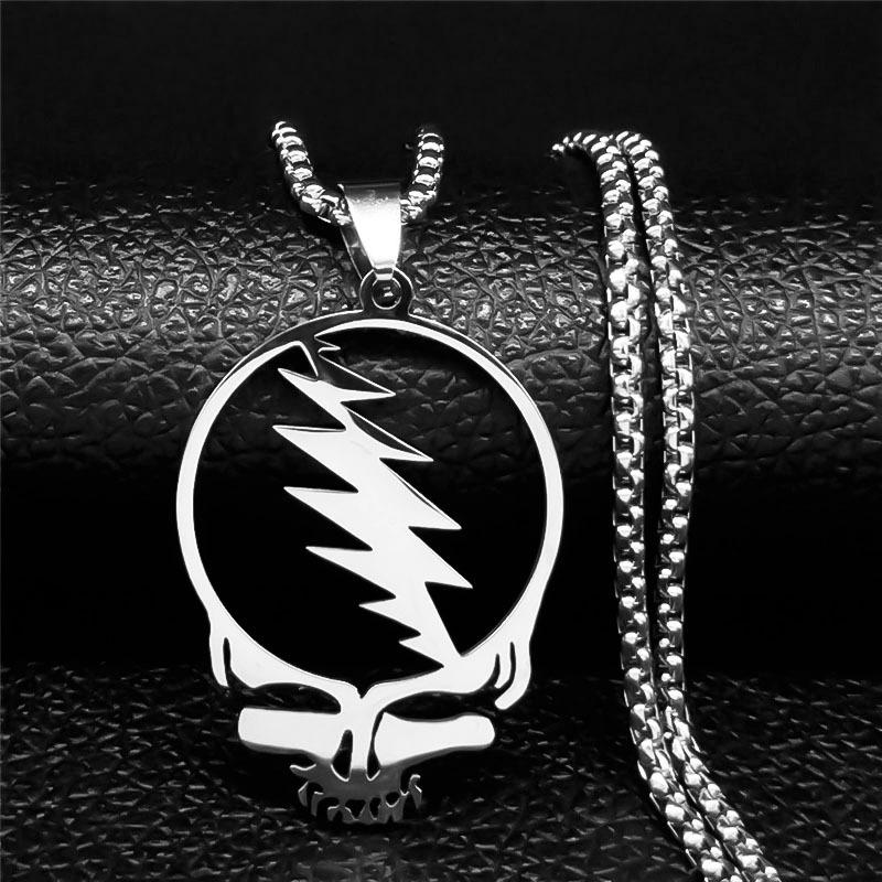 

Fashion Punk Rock Band Grateful Dead Skull Stainless Steel Necklace Gothic Personalized Pendant Necklace silver