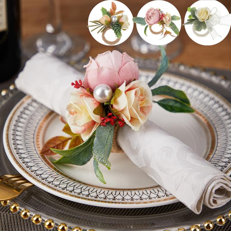 Flower Napkin Rings Rustic Napkin Rings Table Decor Western Napkin Ring Holder Rose Serviette Buckles for Wedding Party Banquet
