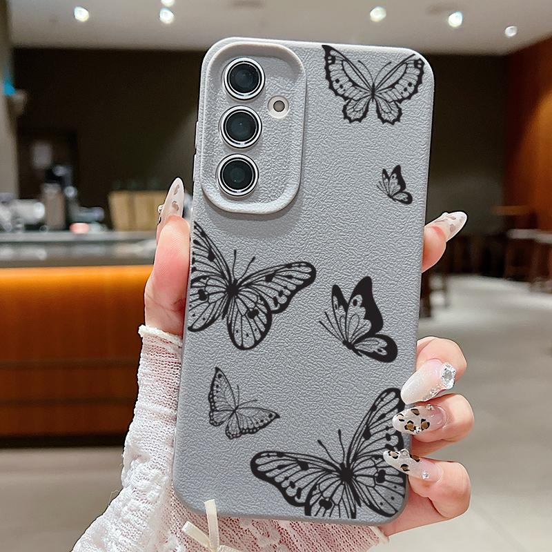 Leather Texture Butterfly Printed Case For Samsung Galaxy S24 FE S25 S23 S22 Ultra A16 A55 A15 A54 A35 A25 A56 5G Soft TPU Cover