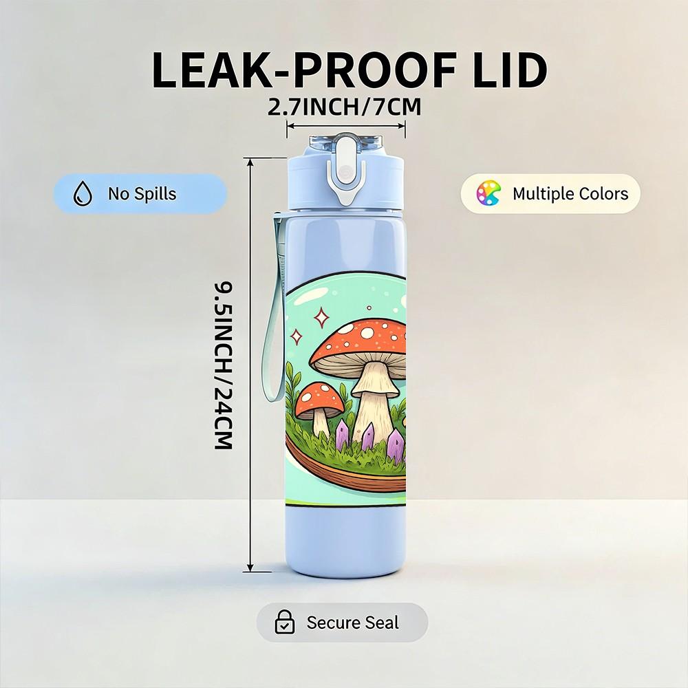 1PC Snail Mushroom Cartoon 750ml Color Plastic Sports Water Bottle Leakproof Flip Straw Lid Suitable for Sports Office Home Use