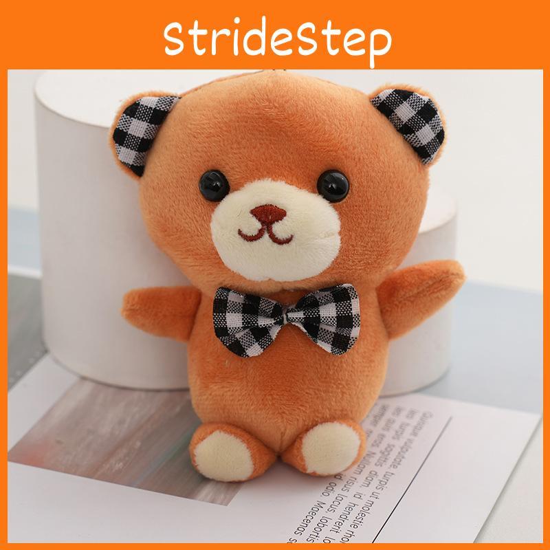 Adorable Plaid Bowtie Teddy Bear Plush Toy Soft Crystal Velvet Keychain Bag Accessory