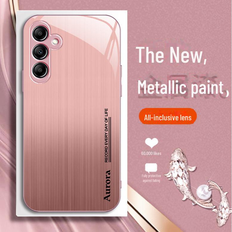 Kovový lak pro Samsung A14 a skleněný kryt pro A30 s pruhy Aurora a kartáčovanou texturou