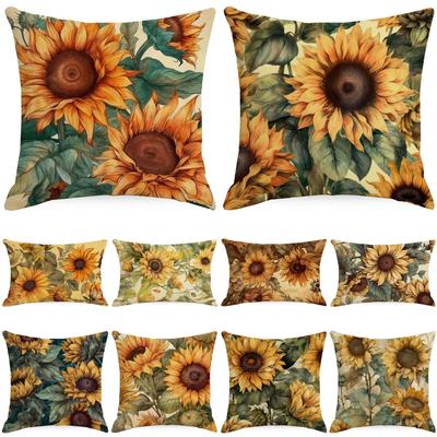 Flowers and Plants Sunflower Linen Pillow New Sofa Pillow Home Printed Pillow Case