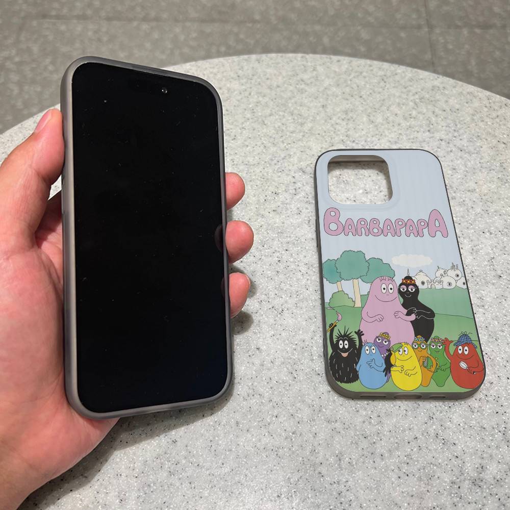 Cute Cartoon Barbapapa For iPhone 16 15 14 13 12 11 17 Pro Max Plus Wave Corrugated Phone Case Anti Drop Cover