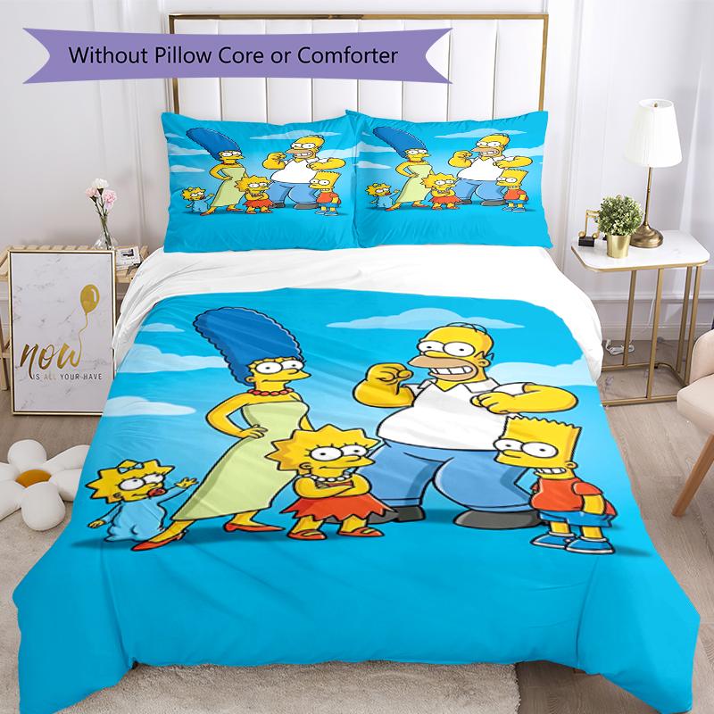 3pcs The Simpsons Bedding Set Duvet Cover Closure Includes 1 Duvet Cover & 2 Pillowcases, Soft and Comfortable for All Seasons.