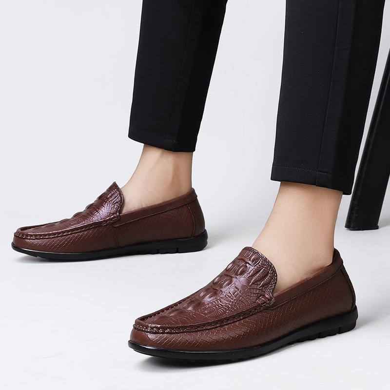 Genuine Leather Slip On Mens Loafers Crocodile Pattern Casual Shoes Comfort Mocasines Luxury Brand Hot Sale Man Social Business