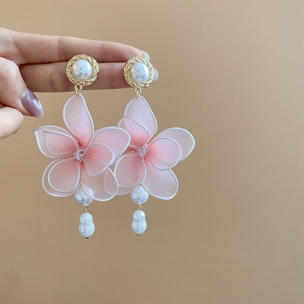 Perlový přívěsek Síťované květinové visací náušnice Sladké okvětní lístky Puzetové náušnice Plážové náušnice Jaro Léto