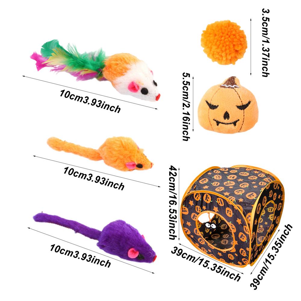 Cat Toy Set Halloween Pumpkin Cube Catnip Toy Set Interactive Kitten Toys Hide and Seek Toy Feather Toy fot Indoor Peekaboo