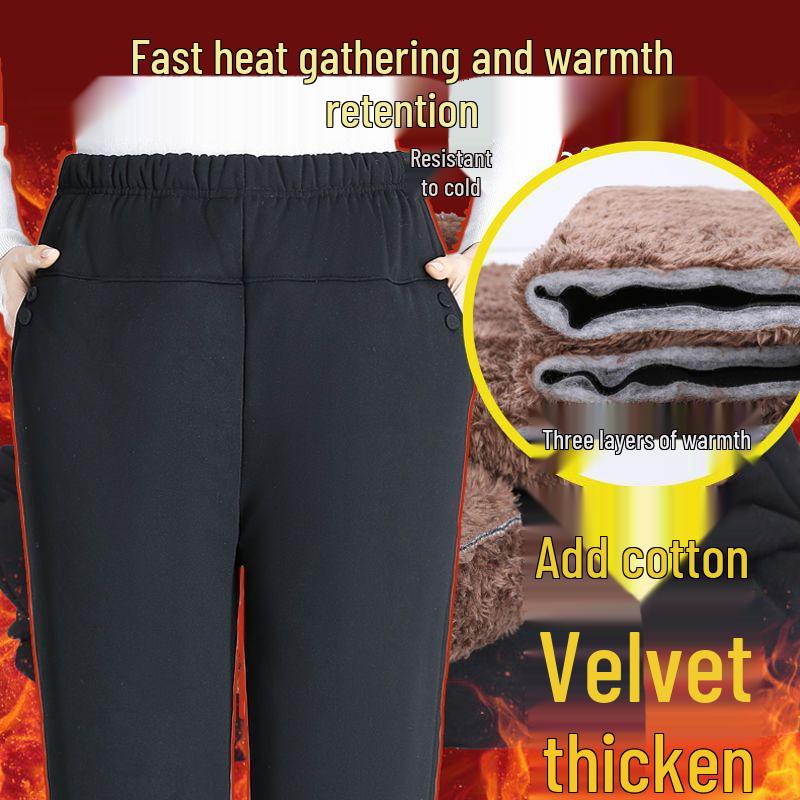 

Mom s Quilted Fleece-Lined High-Waisted Winter Pants 5XL for 150-170 kg
