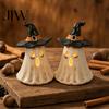 Warm Light Glow Spooky Accents Witch Hat Ghost Tealight Candle Holder, Vintage Resin Halloween Tabletop Decor Decorations with for Farmhouse