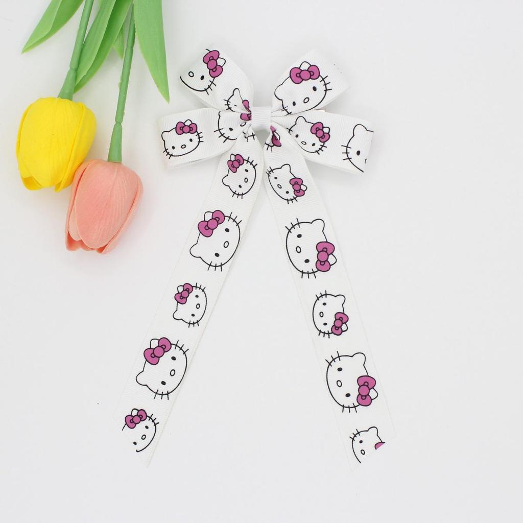 Printed Ribbed Band Long Ribbon Bow Hair Clip - Hot Selling Hair Accessory