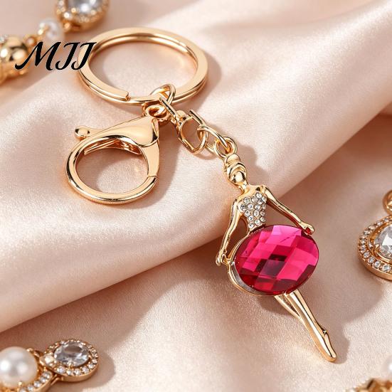 Bag Charm Zinc Alloy Keychain Pendant, Ballet Girl Shape Key Holder with Removable Imitation Gemstones Rhinestones, Easy To Install Lobster Clasp