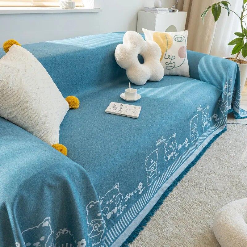 New Soild Color Sofa Covers Towel Soft Cute Cartoon Cover for Living Room Bay Window Pad L-shaped Sofa Decor