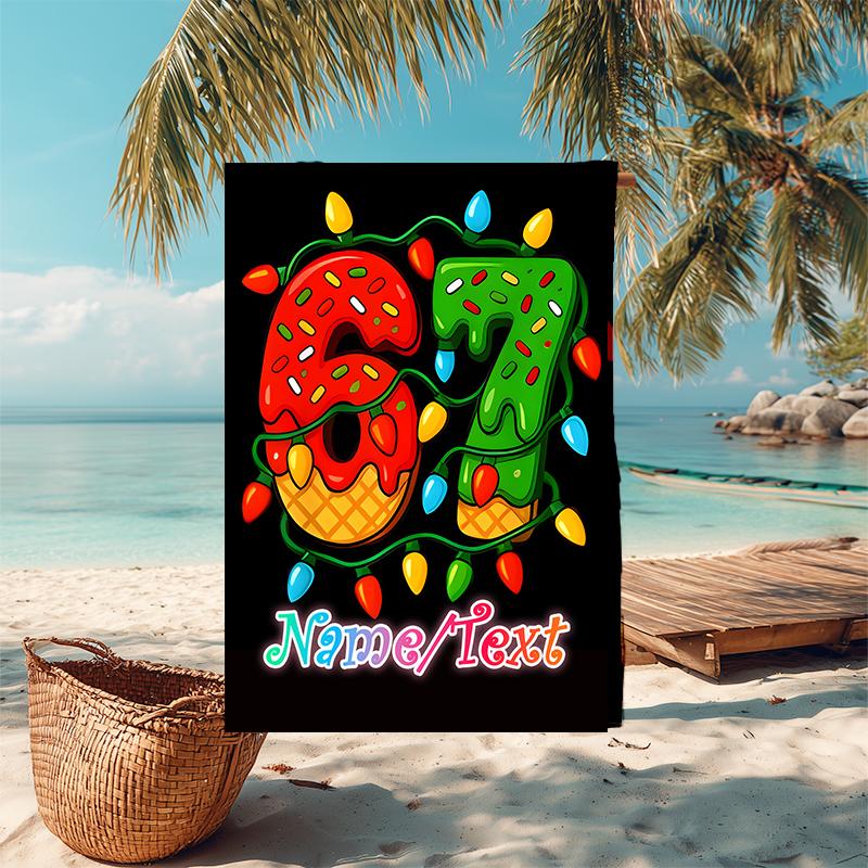 1PC Custom Name Christmas Donut Celebration Beach Towel Highly Absorbent And Sand-Resistant Towel for Swimming, Pool, Yoga, And Travel Lightweight