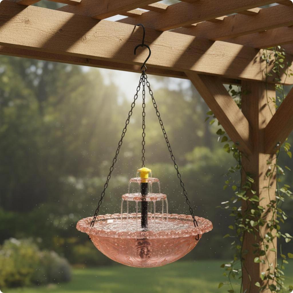 Solar Bird Bath Water Feature Cascading Stream Hanging No Wiring