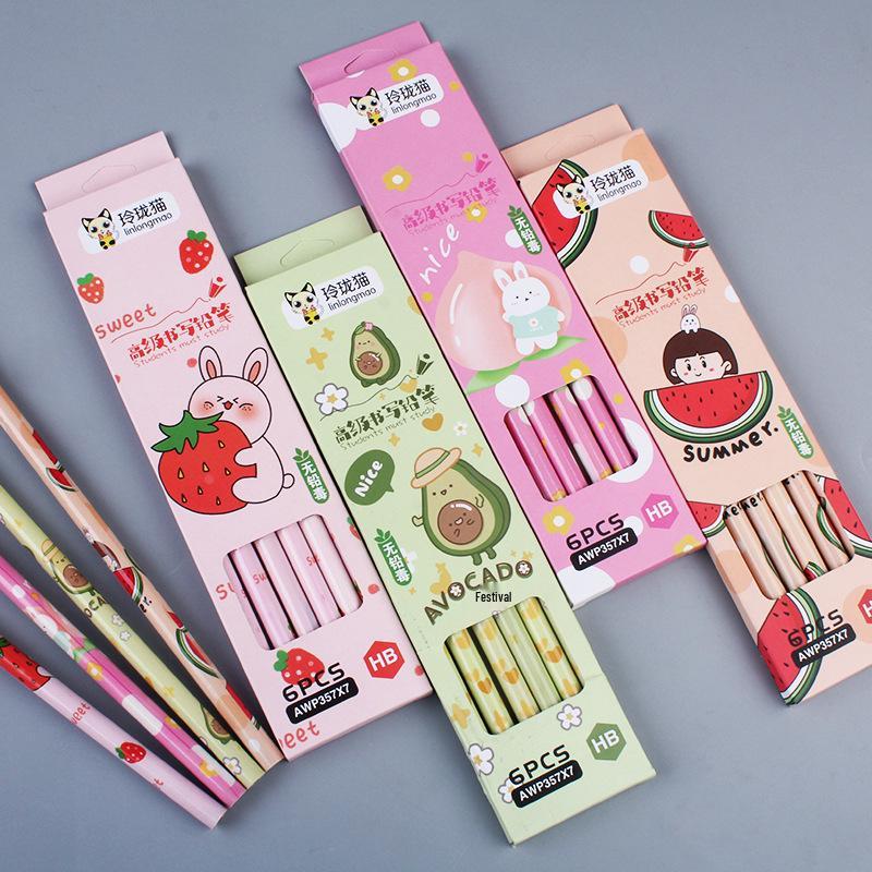 

Creative HB Writing Pencils - Set of 6 Fruit-Themed for Students, Learning, Prizes & Gifts HB