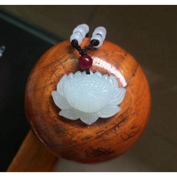 Natural White Jade Lotus Pendant Necklace for Men and Women Bud Water Lily Pendant Blossoming Riches and Honor Jade Pendant