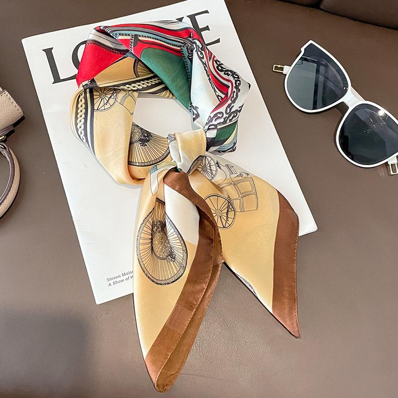 Korean Version of Spring and Autumn New Fashion Simulation Silk 71 Small Square Scarf Women's Silk Scarf Decoration Professional Scarf Shawl Scarf