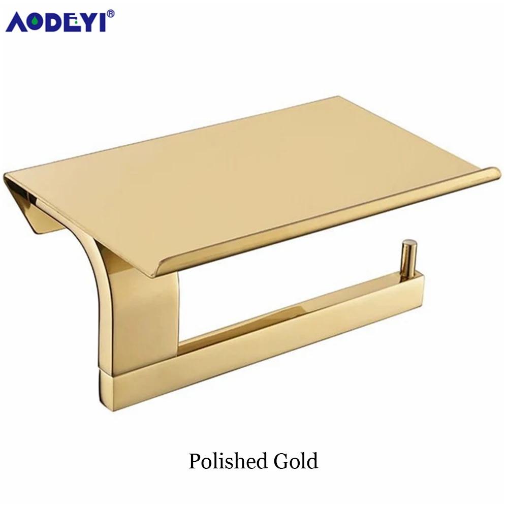 

Black Toilet Paper Holder Wall Mount Tissue Roll Hanger 304 Stainless Steel Phone Platform Bathroom Hardware Set Brushed Gold