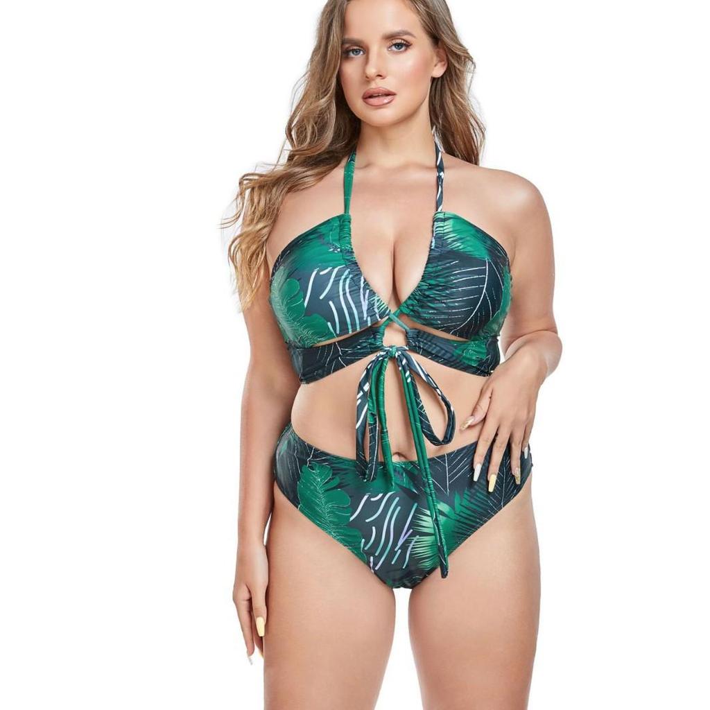 European & American Plus Size Three-Piece Printed Bikini Set for Women