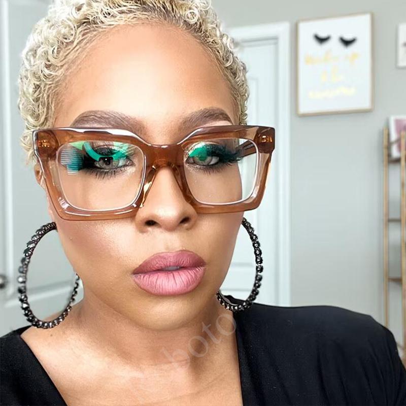Square High Quality Eye Glasses Frames For Women Designer Luxury Clear Computer Eyeglasses Fashion Oversized Optical Eyewear