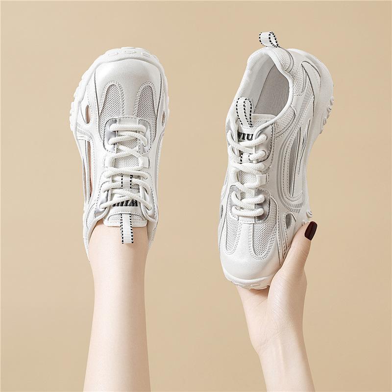 Internet celebrity silver thick-soled heightening dad shoes women's summer new Korean version mesh versatile low-top lightweight sneakers