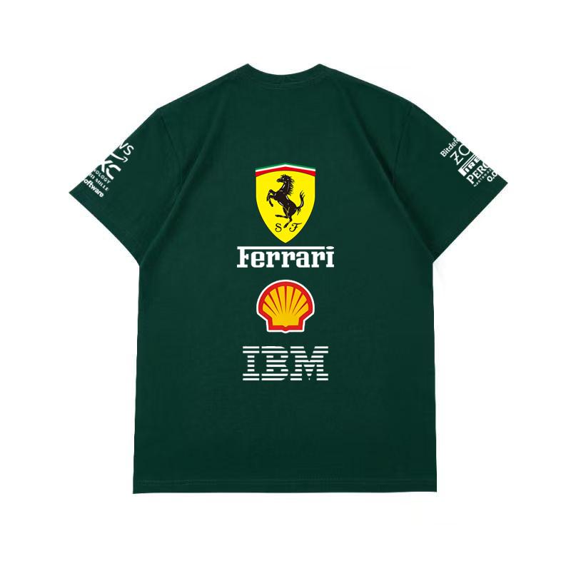 Camiseta Oversized de Casal Ferrari F1 Racing Estampa Clássica de Logo de Patrocinador Manga Curta Casual de Motorsport Streetwear