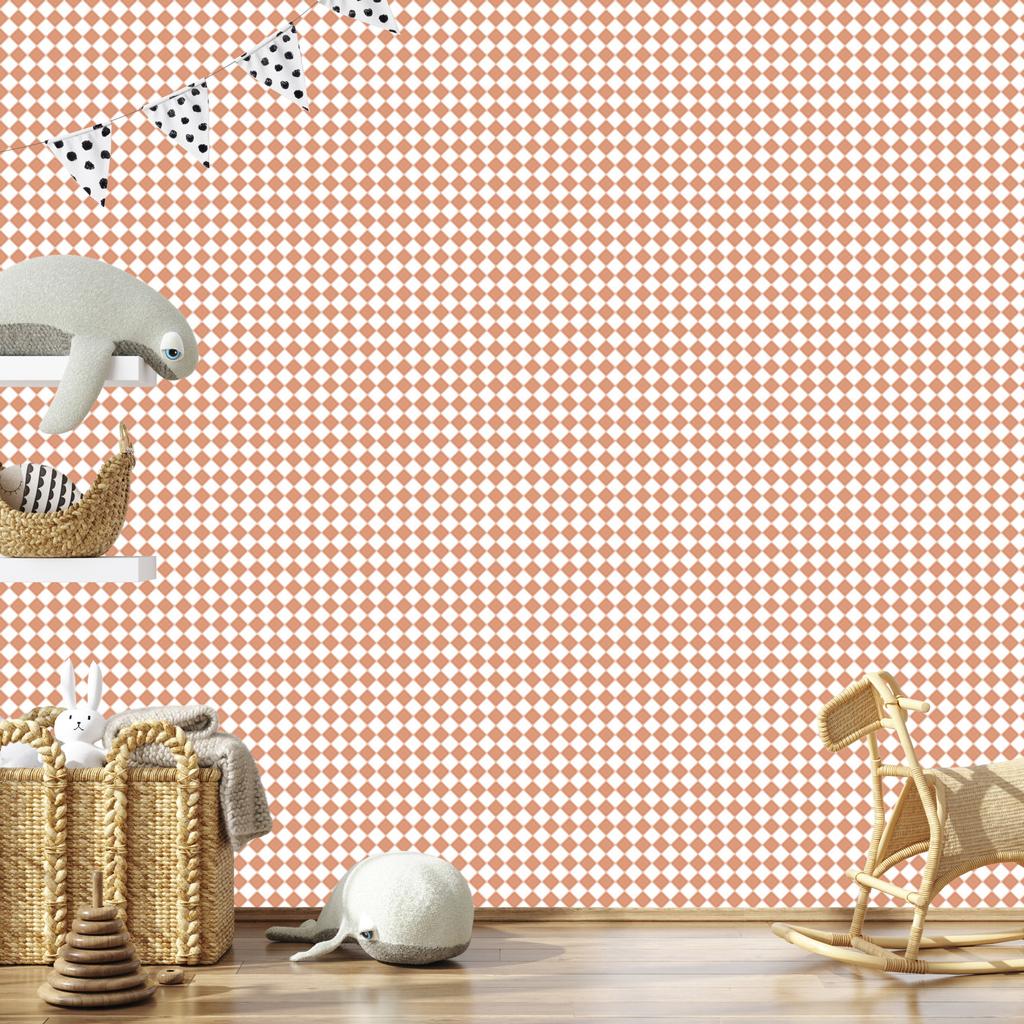 Geometric rhombus wallpaper cream, white and peach 50x1000
