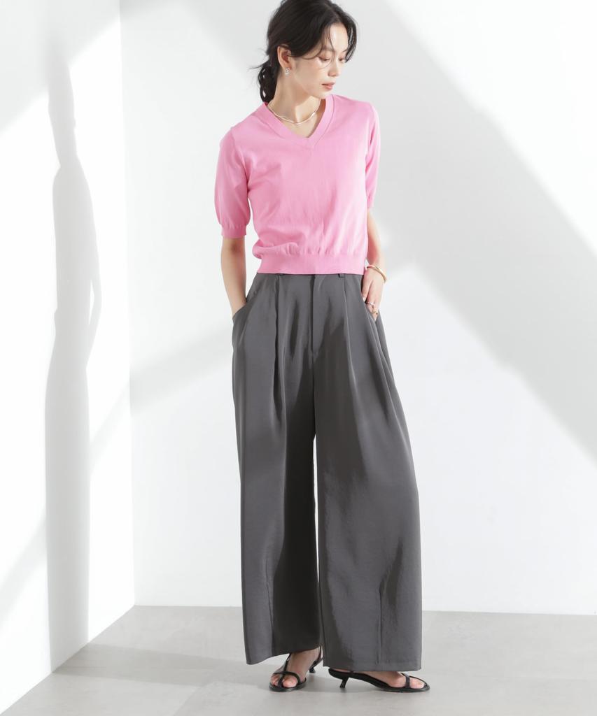 Nano Universe TEKNICO GIZA Cotton Compact F V-Neck Knit, Women's, 090, Pink, 669-5122313