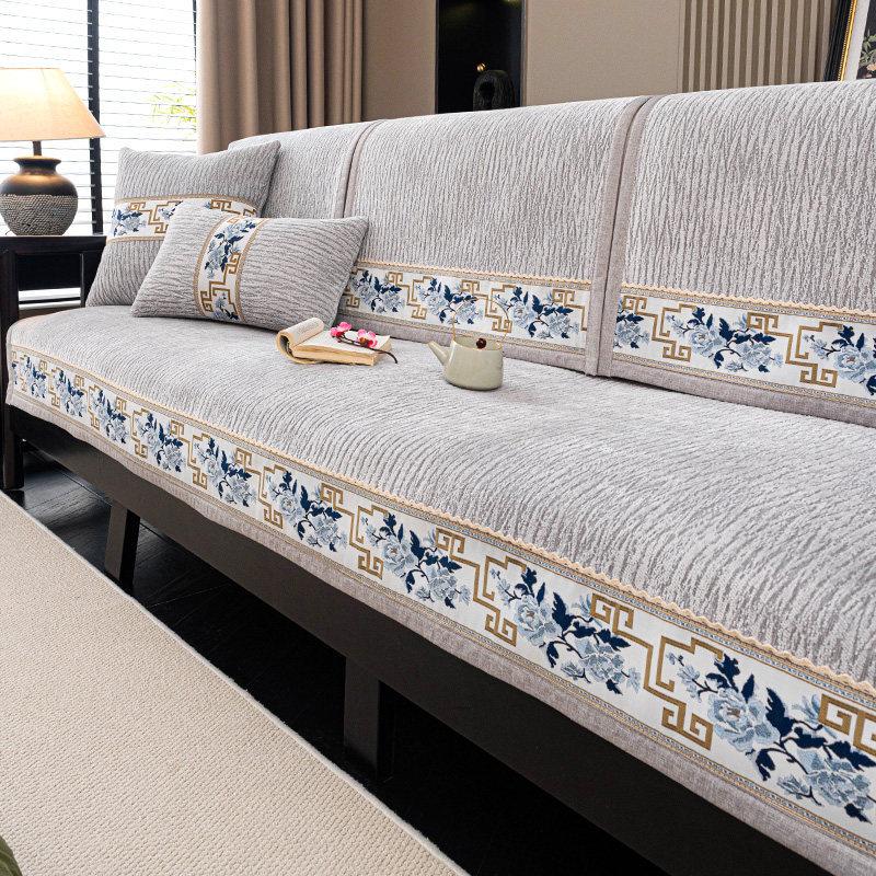 Oriental New Chinese Style Sofa Cushion Cover Chenille Jacquard 4 Season Universal Solid Wood Home Decor Non-Slip Sofa Slipcover
