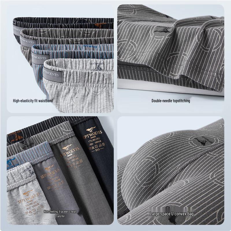 Sevenwolves Men's 7A Antibacterial 100% Cotton Printed Boxer Briefs