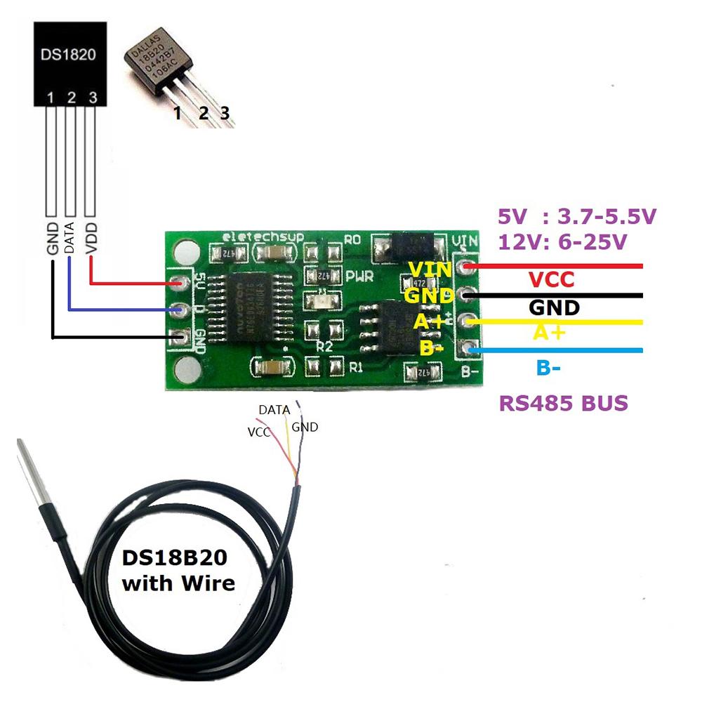 DS18B20 RS485 TTL232 TTL Com UART Temperature Acquisition Sensor Modbus RTU Serial Port Remote Acquisition for Arduiuo PC PLC
