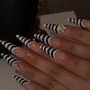 French Black & White Zebra Stripe Rhinestone Wearable Nails – Long Pointed Tips