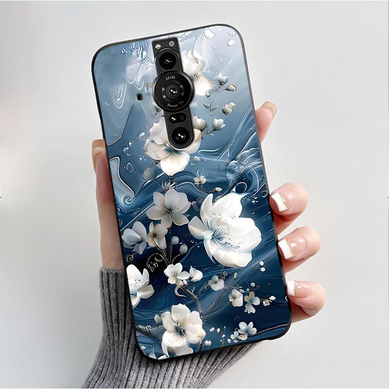Printing Pattern Case For Sony Xperia Pro-I Fundas Soft Silicone Black Shell Cover Cute Flower Cartoon Casing Capa Coque