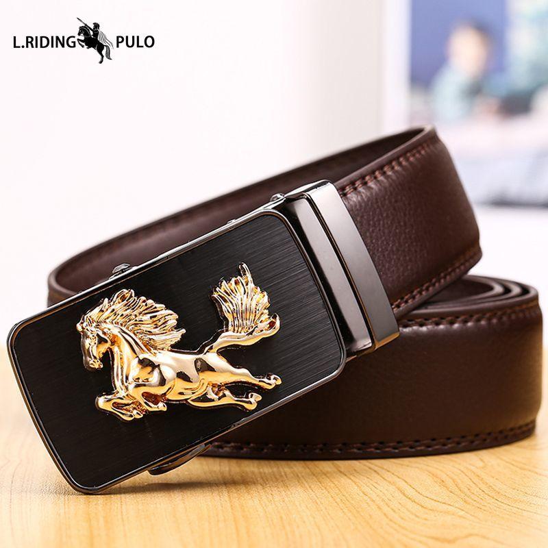 

Men s Leather Belt Automatic Buckle Double Leather Fashionable Horse Belt Men s Trendy All-match Belt 130cm