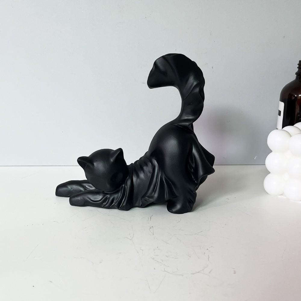White Stretching Cat Figurine Glow in The Dark Cat Resin Sculpture  Party Decoration