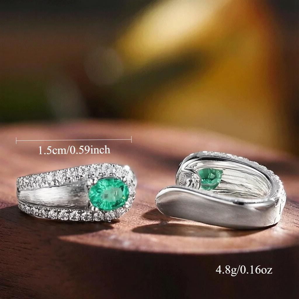 Copper Vintage Brushed Drop Earrings with Green Oval CZ & Paved Clear CZ Accents