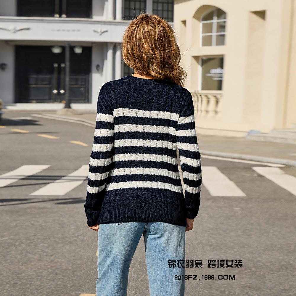 Ny Höst- och Vintertröja Färgblockering Långärmad Randig Bekväm Rundhalsad Tröja Tröja Damtopp