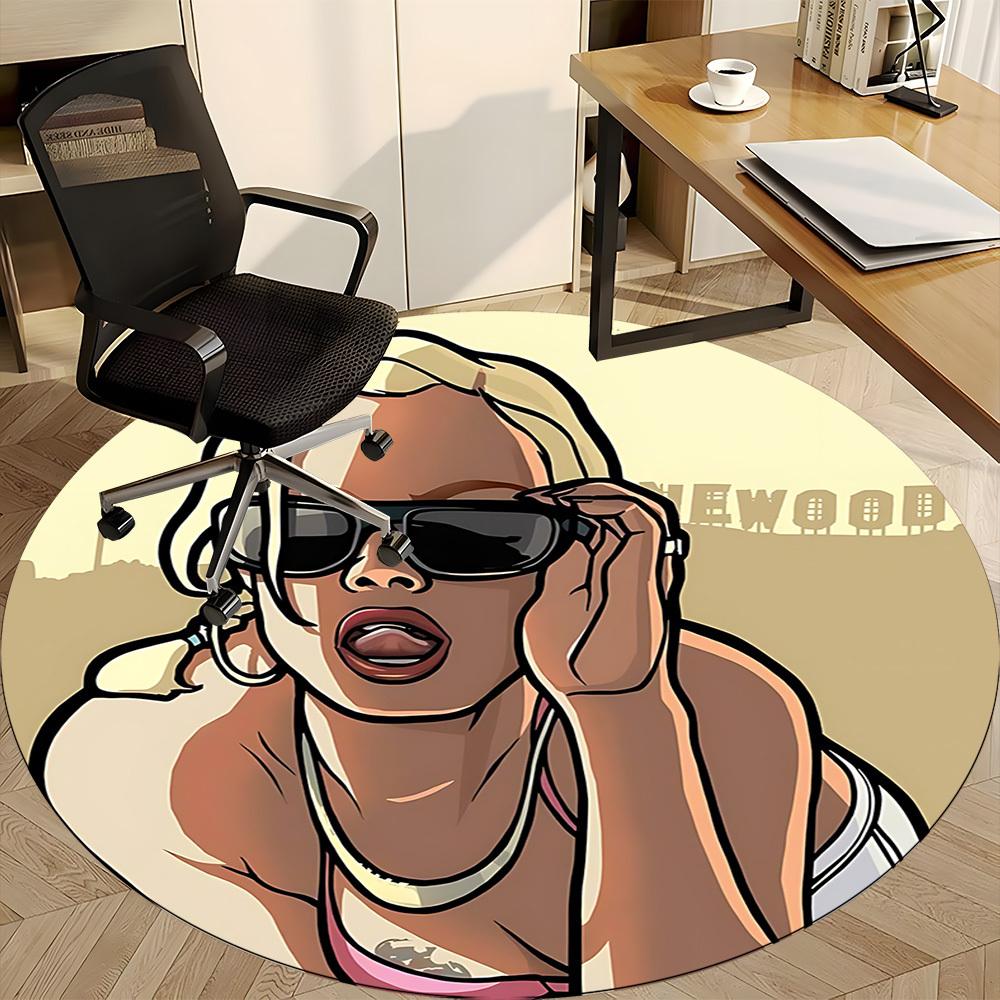 1pc GTA V Office Round Area Rug, Indoor Mat Suitable For Office, Under Office Chairs Bedroom Living Room Home Decor, Room Deco