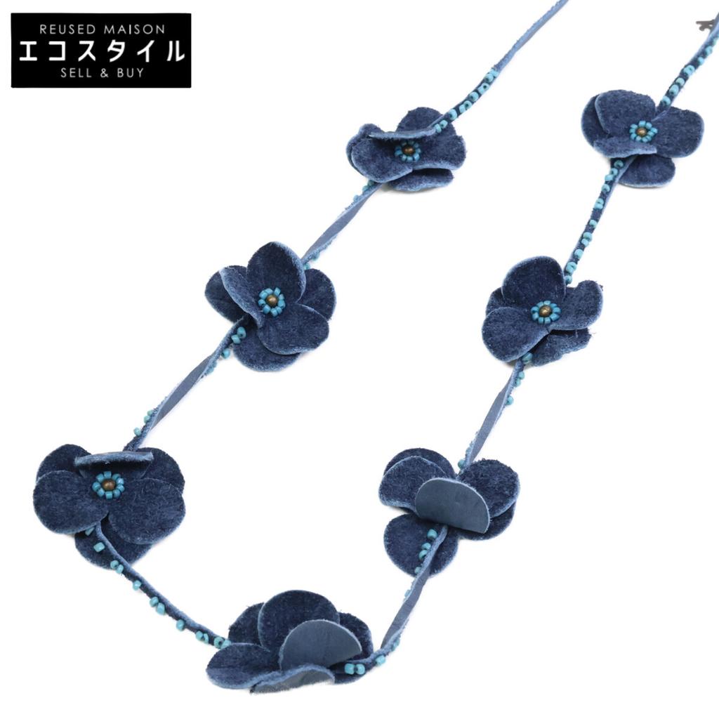 45R 71290134 Leather Pansy Beads/Leather Cord Necklace Indigo blueUsed