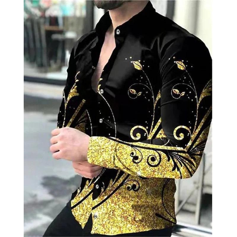 Fashion Men's Designer Starry Sky Purple Blue Gold Luxury Social Men's Shirt Lapel Large Size Casual Dot Print Long Sleeve Top