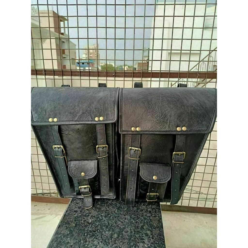 Sac de selle de moto noir COMBO sacoches en cuir bagages pochette à outils bras oscillant