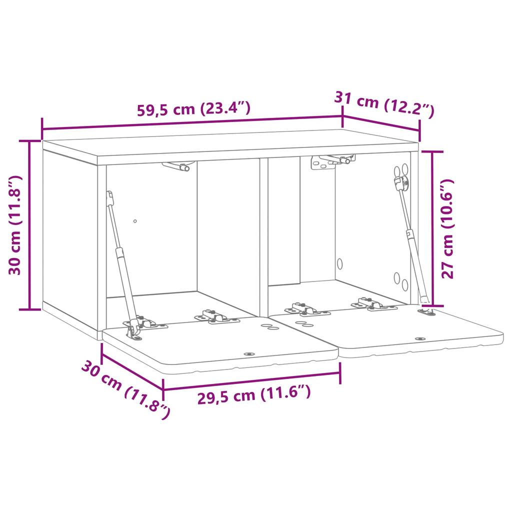 Wall Mounted TV Cabinet Grey Sonoma 59.5 X 31 X 30 Cm
