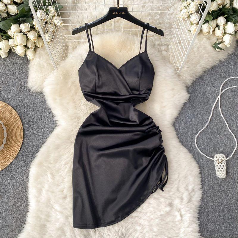 

Accessible Luxury Drawstring Satin Niche Style Pure Desire Sling Dress Black L