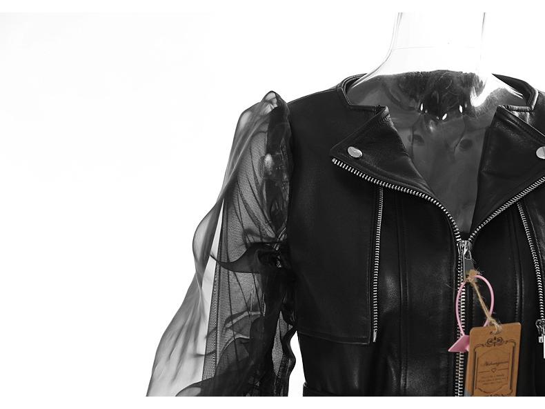 Women's 25 New Dominating See-Through Mesh Leather Motorcycle Jacket