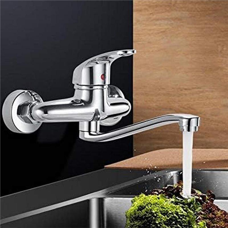 ABKP-360° Rotatable Kitchen Wall Tap, Single Lever Mixer Tap Cold/Hot Sink Mixer Tap Kitchen Tap Wall Mounted Sink Fittings