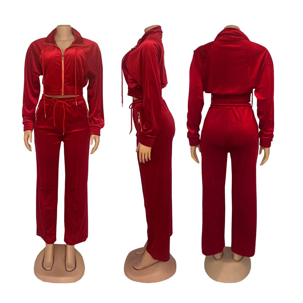 TW575 Fashionable Women's Long Sleeve Zipper Cardigan and Pants Winter Set