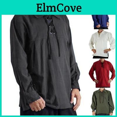 Camicia da Pirata Morbida e Comoda in Stile Medievale per Uomo con Maniche a Polsino Largo